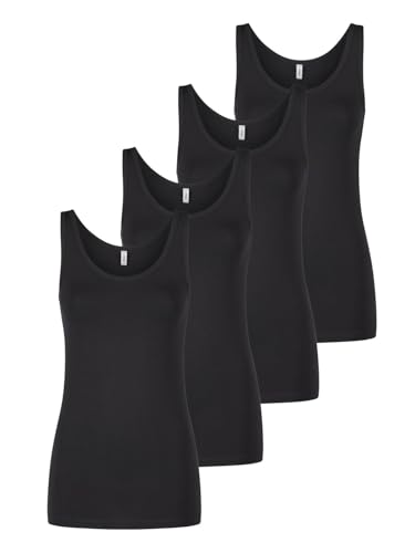 ONLY Tank Top Damen Baumwolle Stretch Slim Fit Onllive LUV 4er Pack Set Basic Shirt Rundhals Trägershirt Ärmellos Oberteile Einfarbig, Größe:L, Farbe:Pack 1 von ONLY