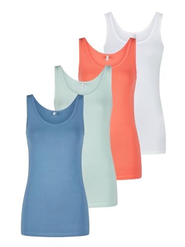 ONLY Tank Top Damen Baumwolle Stretch Slim Fit Onllive LUV 4er Pack Set Basic Shirt Rundhals Trägershirt Ärmellos Oberteile Einfarbig, Größe:XXL, Farbe:Pack 3 von ONLY