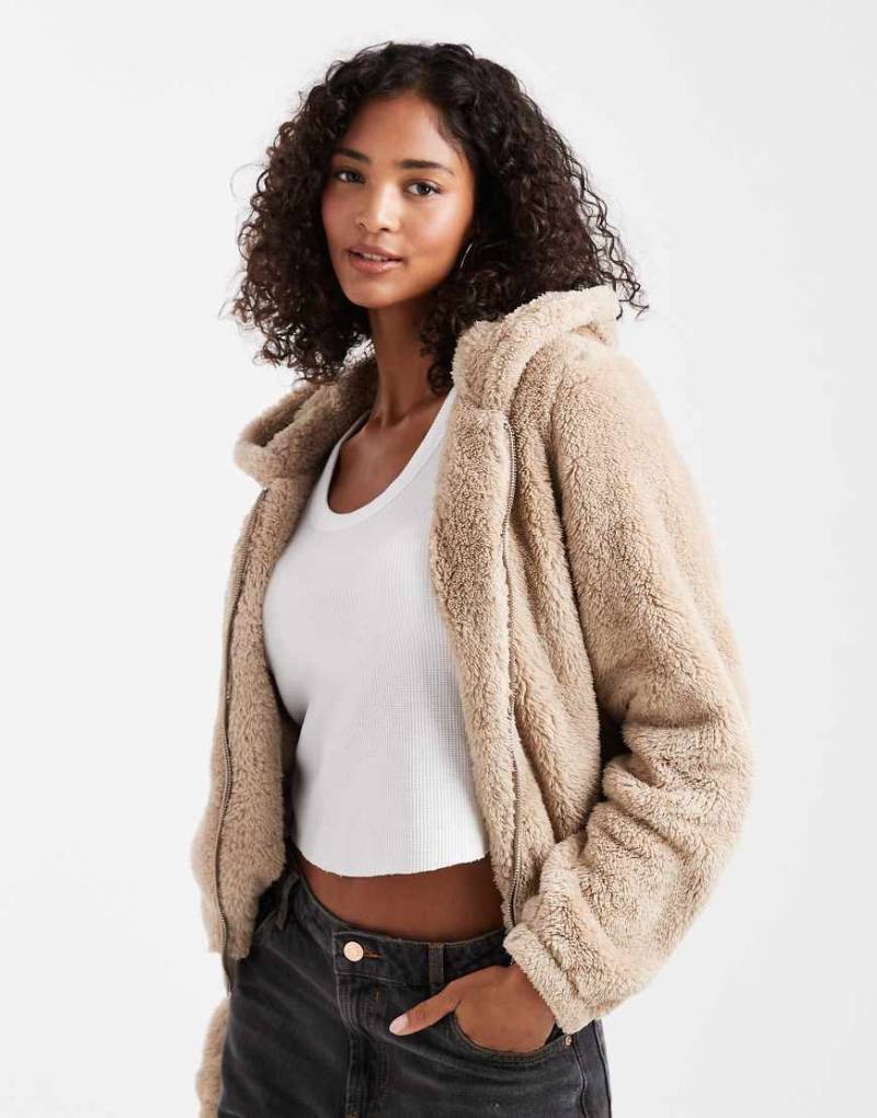 ONLY - Teddyfell-Jacke in Beige mit Kapuze-Neutral von ONLY