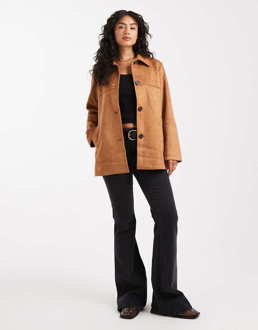 ONLY - Trucker-Jacke aus Wildlederimitat in Hellbraun-Brown von ONLY