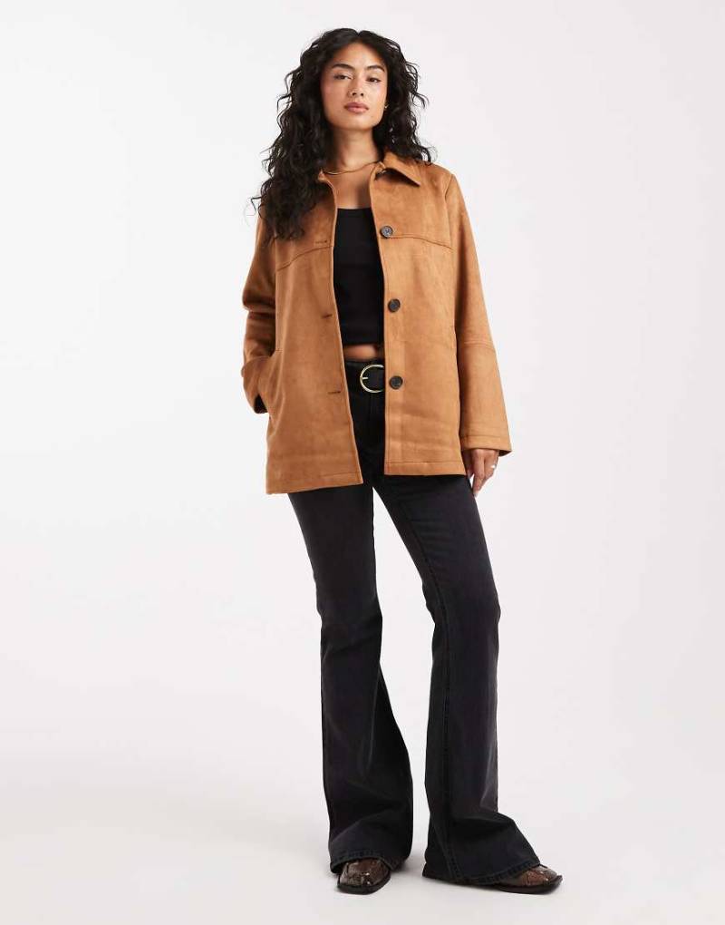 ONLY - Trucker-Jacke aus Wildlederimitat in Hellbraun-Brown von ONLY