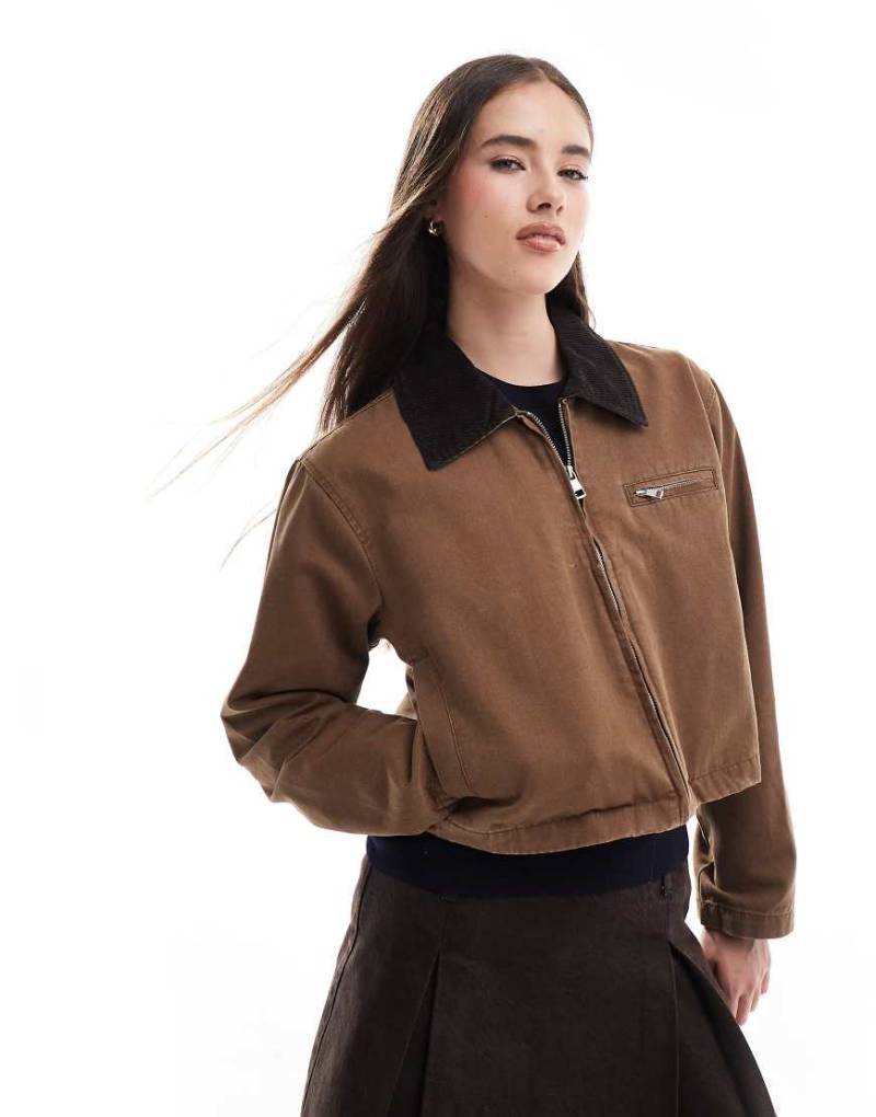 ONLY - Cropped Farmerjacke in Braun mit Cord-Kragen-Neutral von ONLY