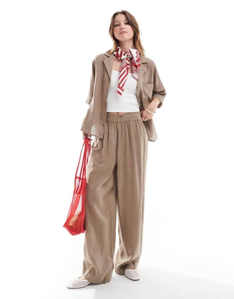 ONLY - Weit geschnittene Hose aus Leinenmix in Braun, Kombiteil von ONLY