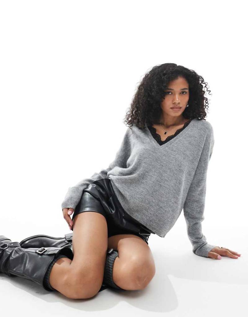 ONLY - Wendbarer Strickpullover in Hellgrau von ONLY