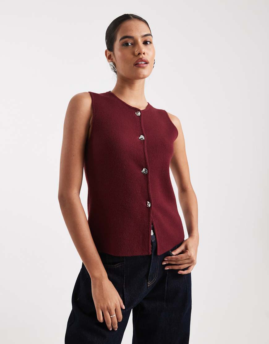 ONLY - Weste aus kompaktem Strick in Burgunderrot mit Schlitzdetail von ONLY