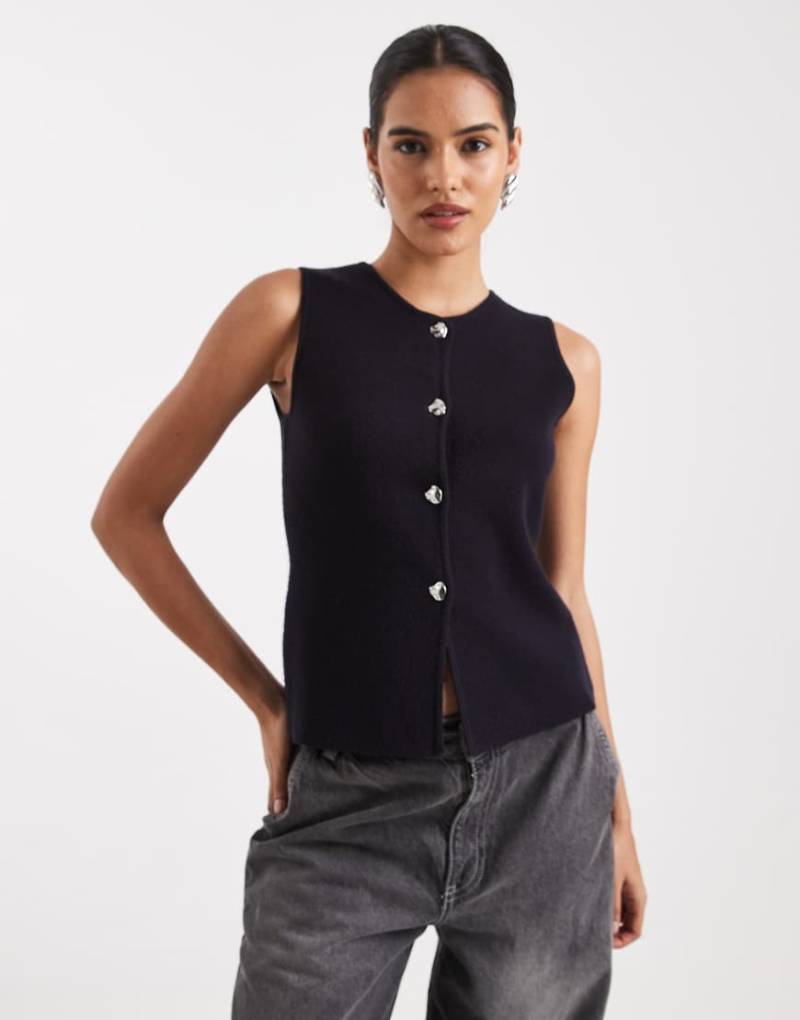 ONLY - Weste aus kompaktem Strick in Marineblau mit Schlitzdetail von ONLY