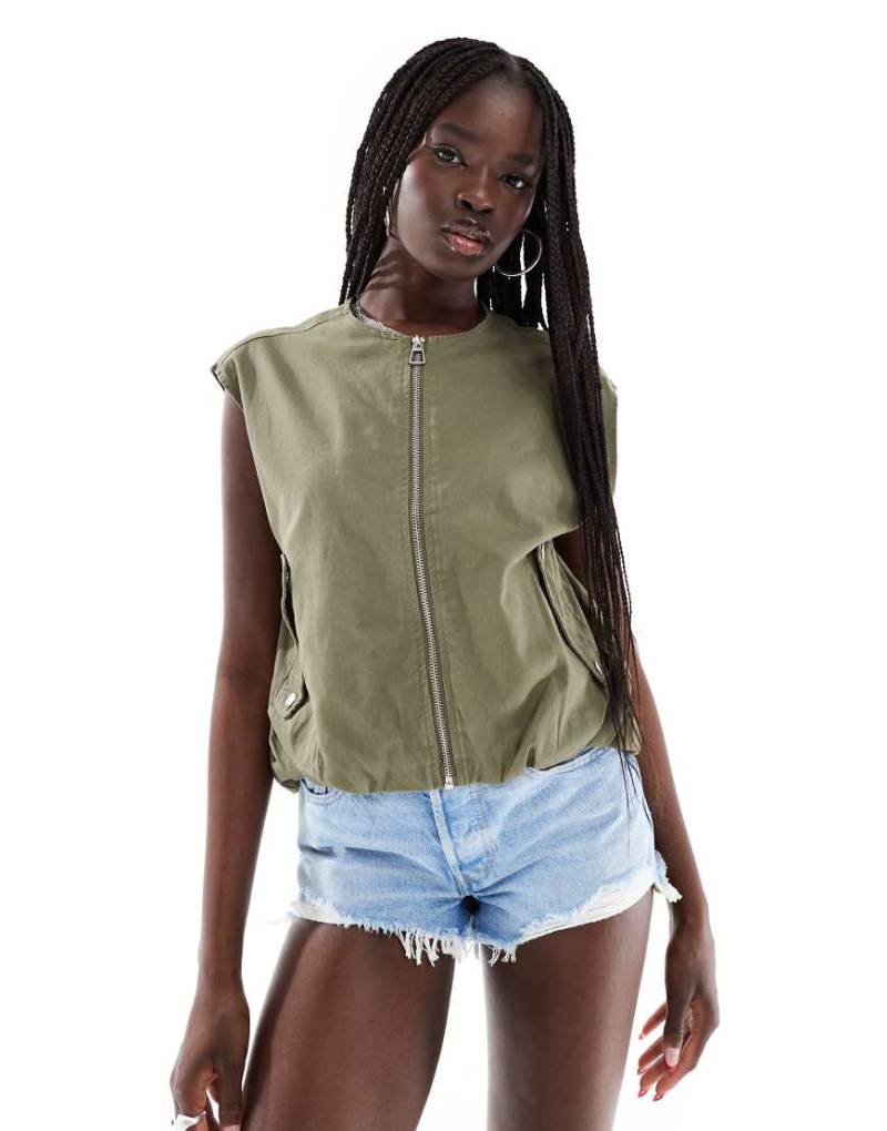 ONLY - Weste in Khaki mit Ballonsaum-Grün von ONLY