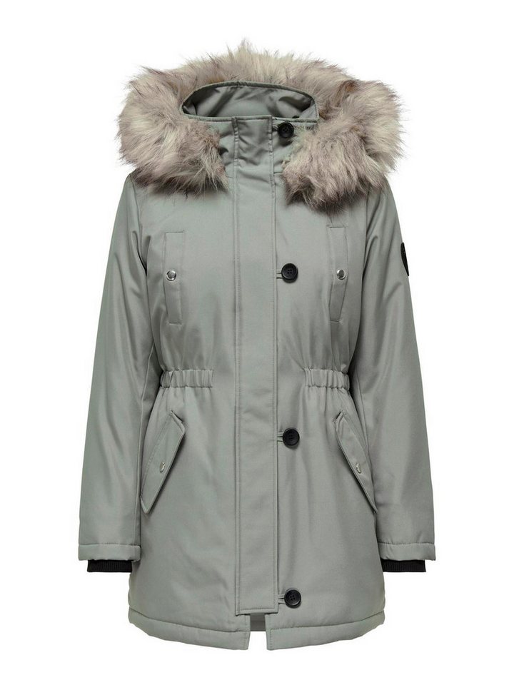 ONLY Winterjacke Only Damen Winter-Jacke OnlIris einfarbiger Parka Mantel Fellkapuze von ONLY