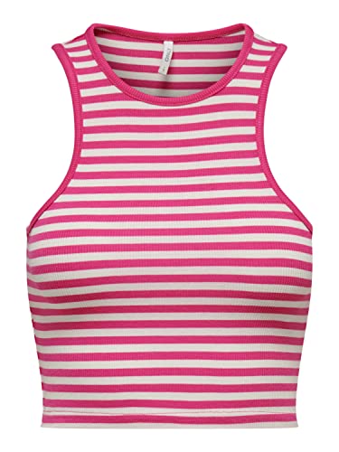 ONLY Women's ONLBELIA S/L Crop Box JRS Top, Fuchsia Purple/Stripes:Cloud Dancer (Ola), L von ONLY