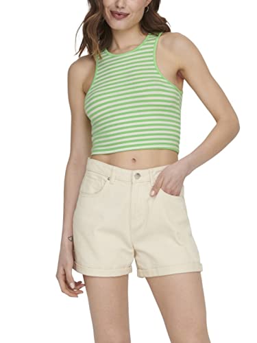 ONLY Women's ONLBELIA S/L Crop Box JRS Top, Summer Green/Stripes:Cloud Dancer (Ola), L von ONLY