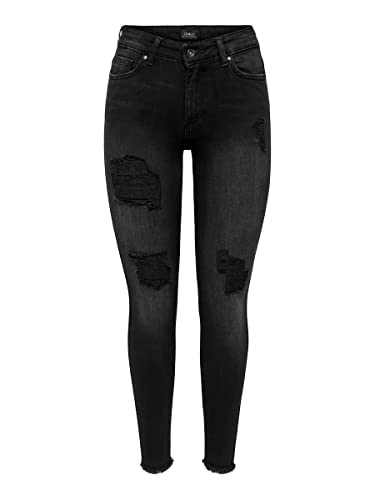 ONLY Damen Onlblush Mid Sk Raw ANK Dest Tai099 Noos Jeans, Washed Black, S EU von ONLY
