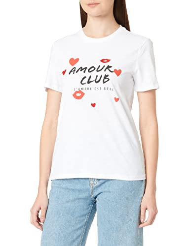 ONLY Women's ONLBONE REG S/S Heart TOP Box JRS T-Shirt, Bright White/Print:Amour, XS von ONLY