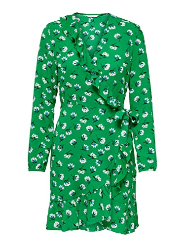 ONLY Women's ONLCARLY L/S WRAP Short Dress NOOS WVN Kleid, Green Bee/AOP:MEDIUM Sonja Flower, 36 von ONLY