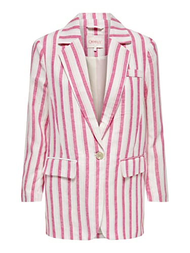 ONLY Women's ONLCARO-Lana L/S OVS Linen CC TLR Blazer, Cloud Dancer/Stripes:PINK Yarrow & Oxford TAN, M von ONLY