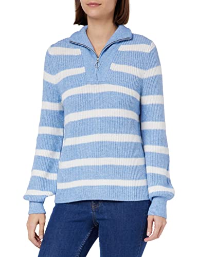 ONLY Women's ONLCOCO L/S Zip EX KNT Pullover Sweater, Allure/Stripes:W, Cloud Dancer, L von ONLY