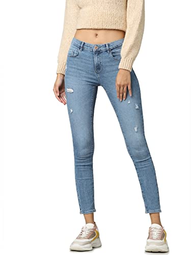 ONLY Women's ONLDAISY REG Push UP SK ANK Dest PIM Box Jeans, Light Medium Blue Denim, 26W / 32L von ONLY