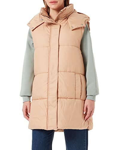 ONLY Damen Lange Puffer Weste | Wattierte Stepp Übergangsjacke ohne Ärmel | mit Kapuze & Zip ONLDEMY, Farben:Sand, Größe:S von ONLY