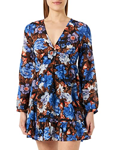 ONLY Women's ONLELLIE LS V-Neck WVN Dress, Black/Detail:AOP, XL von ONLY