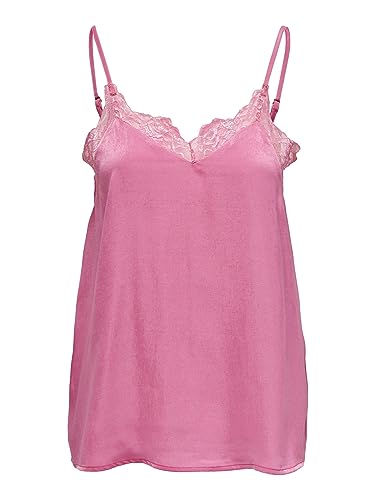 ONLY Women's ONLFRIDAY S/L LACE Singlet WVN Shirt, Azalea Pink, S von ONLY