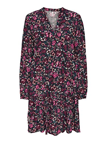 ONLY Women's ONLGAIA LS V-Neck Dress CS NN A-Linie, Pink Flambé/AOP:Flower, S von ONLY