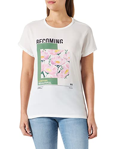 ONLY Women's ONLGINJA REG S/S Flower TOP Box JRS T-Shirt, Cloud Dancer/Print:Becoming, S von ONLY