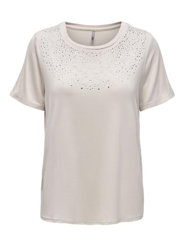 ONLY Women's ONLGITTA S/S EMBELLISMENT TOP JRS T-Shirt, Pumice Stone, XL von ONLY