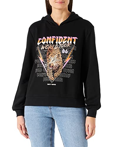 ONLY Women's ONLJOHANNE L/S Rock Hood Box SWT Kapuzenpullover, Black/Print:Confident, XL von ONLY