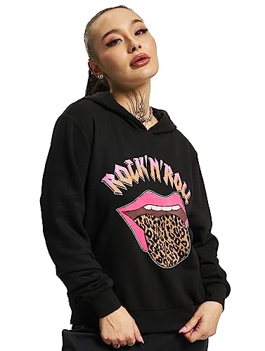 ONLY Women's ONLJOHANNE L/S Rock Hood Box SWT Kapuzenpullover, Black/Print:Mouth, M von ONLY