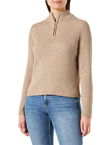 ONLY Women's ONLKATIA L/S Zip HIGHNEC CC KNT Pullover, Beige/Detail:Melange, XS von ONLY