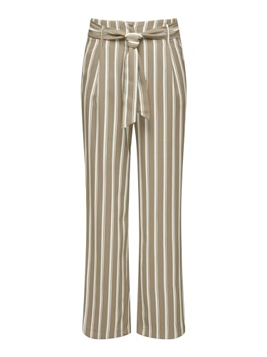 ONLY Women's ONLLOWA HW Belt Stripe Pant CC TLR Hose, Silver Mink/Stripes:Cloud Dancer, 36W / 32L von ONLY