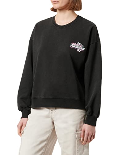 ONLY Women's ONLLUCINDA REG L/S Race O-Neck Box SWT Sweatshirt, Black/Print:Thunder, L von ONLY