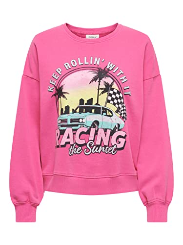 ONLY Women's ONLLUCINDA REG L/S Race O-Neck Box SWT Sweatshirt, Fuchsia Purple/Print:Racing, XS von ONLY