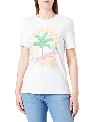 ONLY Women's ONLLUCY REG S/S Palm Tiger TOP Box JRS T-Shirt, Cloud Dancer/Print:Unknowable, XL von ONLY