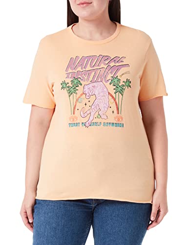 ONLY Women's ONLLUCY REG S/S Palm Tiger TOP Box JRS T-Shirt, Orange Chiffon/Print:Natural, L von ONLY