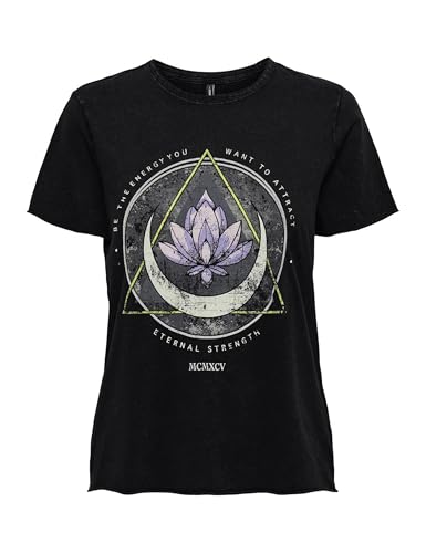ONLY Damen ONLLUCY REG S/S JRS NOOS Top, Black/Print:Lotus,S von ONLY