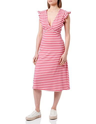 ONLY Women's ONLMAY S/L WRAP Dress Box JRS Midi Kleid, Shocking Pink/Stripes:Cloud Dancer (dina), M von ONLY