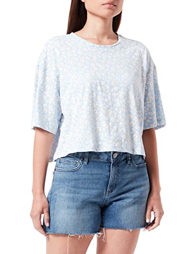 ONLY Women's ONLMAY S/S Boxy Crop AOP/Stripe TOP JRS T-Shirt, Cashmere Blue, L von ONLY