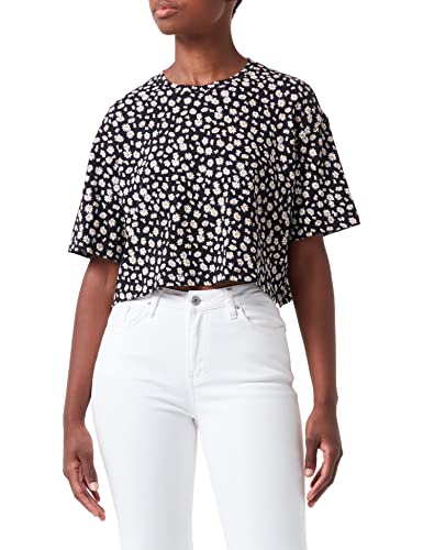 Only Women's ONLMAY S/S Boxy Crop AOP/Stripe TOP T-Shirt, Black/AOP:May Daisy JRS, XS von ONLY