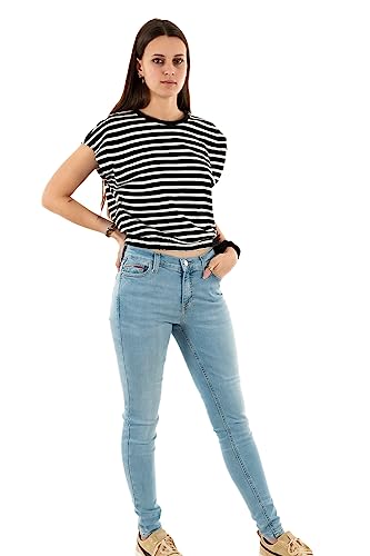 ONLY Women's ONLMAY S/S Cropped Box JRS Top, Black/Stripes:Cloud Dancer (dina), L von ONLY