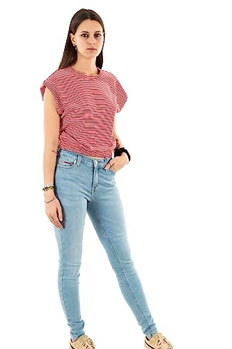 ONLY Women's ONLMAY S/S Cropped Box JRS Top, High Risk Red/Stripes:Cloud Dancer (Pollo), M von ONLY