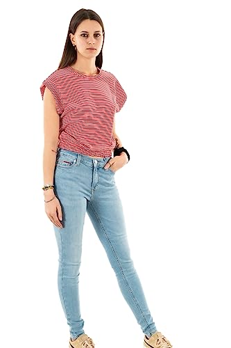 ONLY Women's ONLMAY S/S Cropped Box JRS Top, High Risk Red/Stripes:Cloud Dancer (Pollo), S von ONLY