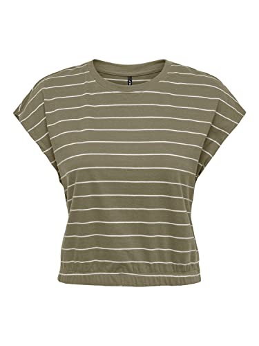 ONLY Damen Onlmay S/S Cropped Box JRS Top, Mermaid/Stripes:Cloud Dancer (Nadia), L EU von ONLY
