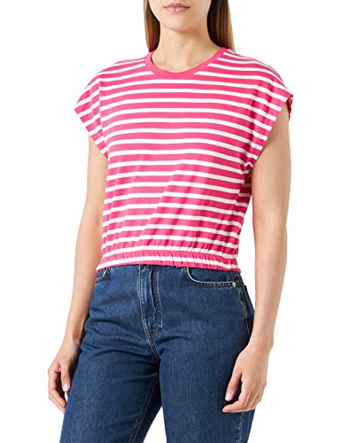 ONLY Women's ONLMAY S/S Cropped Box JRS Top, Shocking Pink/Stripes:Cloud Dancer (dina), S von ONLY