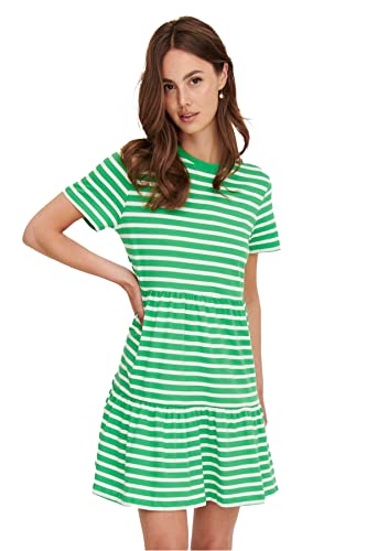 ONLY Women's ONLMAY S/S O-Neck Peplum Dress Box JRS Kleid, Kelly Green/Stripes:Cloud Dancer (dina), S von ONLY