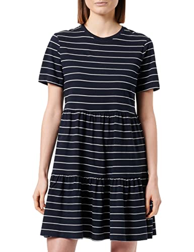 ONLY Women's ONLMAY S/S O-Neck Peplum Dress Box JRS Kleid, Night Sky/Stripes:Cloud Dancer (Nadia), S von ONLY