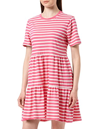 ONLY Women's ONLMAY S/S O-Neck Peplum Dress Box JRS Kleid, Shocking Pink/Stripes:Cloud Dancer (dina), L von ONLY