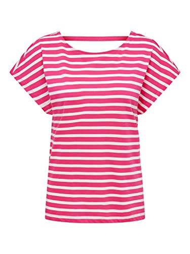 ONLY Women's ONLMAY S/S Open Back TOP Box JRS T-Shirt, Shocking Pink/Stripes:Cloud Dancer (dina), XS von ONLY