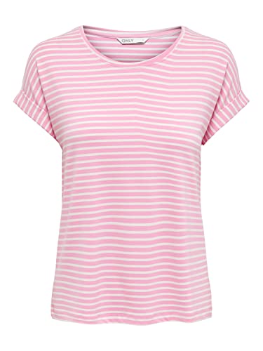 ONLY Women's ONLMOSTER Stripe S/S O-Neck TOP JRS NOOS T-Shirt, Prism Pink/Stripes:Cloud Dancer, XS von ONLY