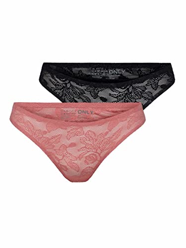 Only Women's ONLMYNTE Seamless LACE String 2-Pack Unterwäsche, Faded Rose/Pack:+ Black, M von ONLY