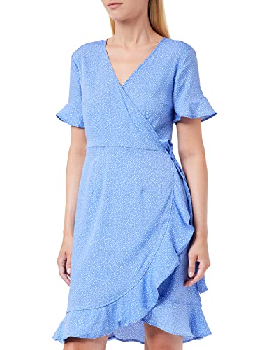 ONLY Damen Blusen Wickelkleid | Lockeres Midi Kurzarm Tunika Dress | Knielang mit Bindegürtel ONLOLIVIA, Farben:Blau-2, Größe:36 von ONLY